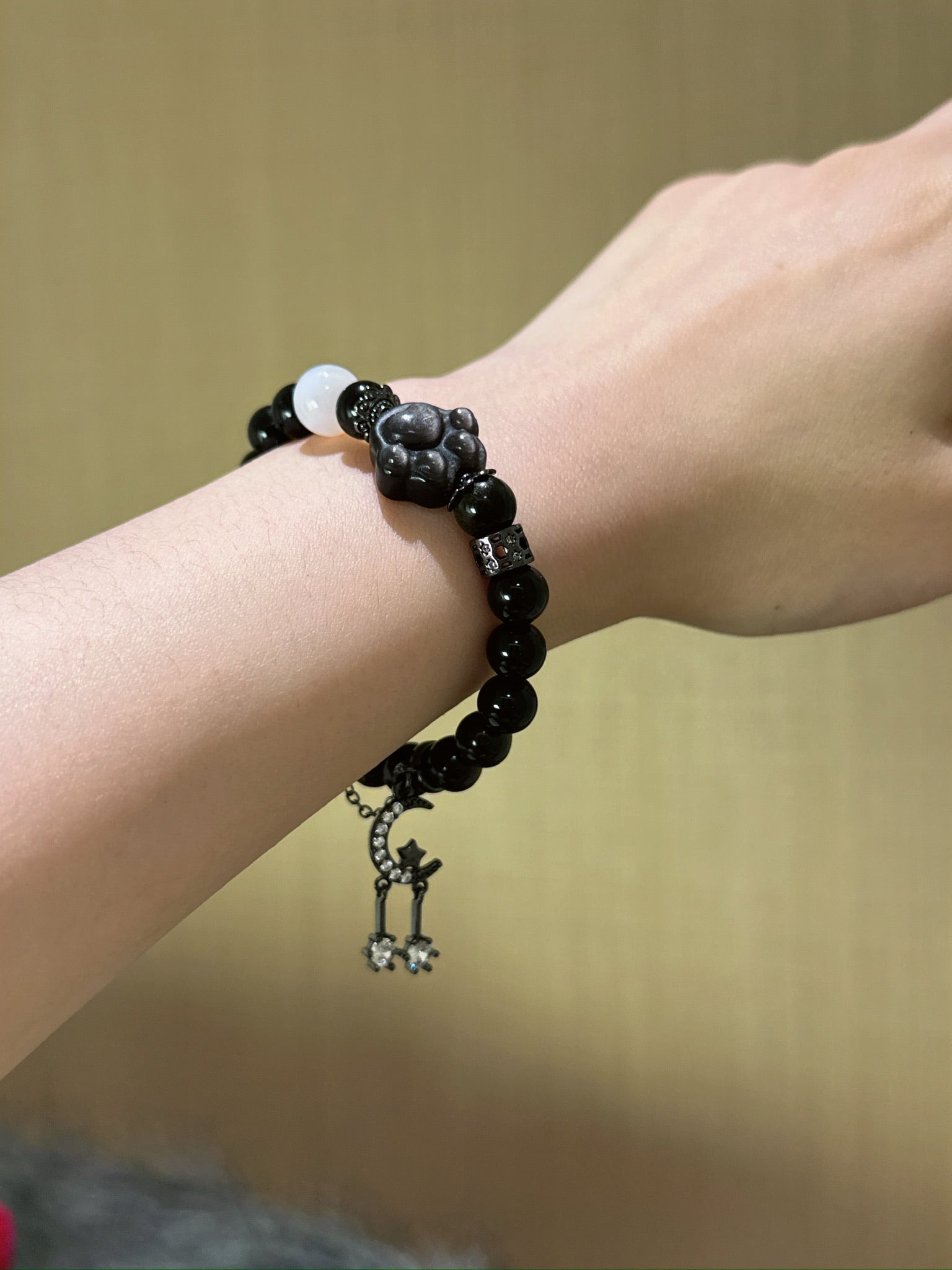 ▫️▪️ Gold obsidian silver obsidian cat's paw bracelet